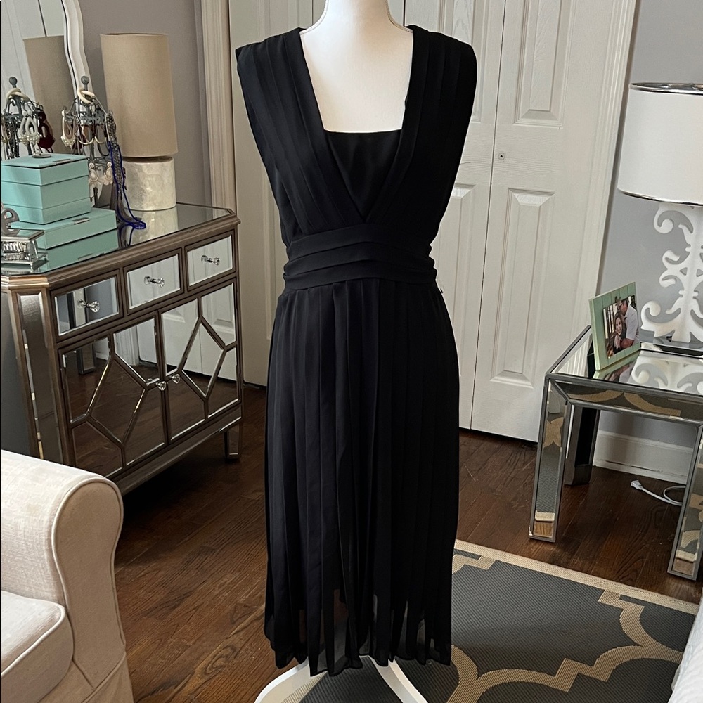 Karl Lagerfeld Black Pleated Midi Dress